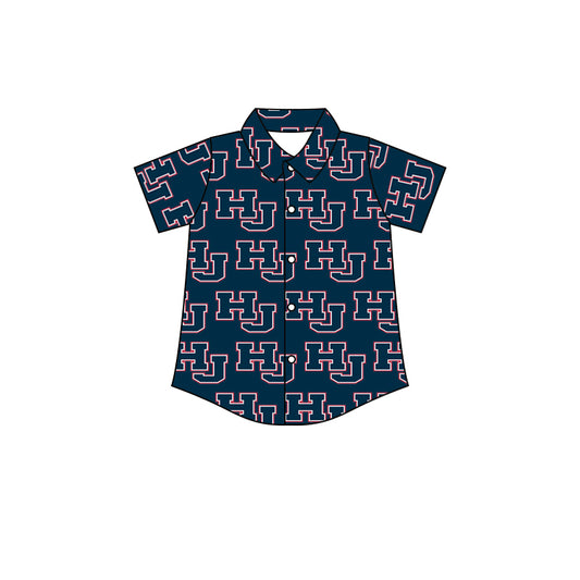 (Custom Design MOQ 5) Boys navy football team's NO.7 button up tee shirts top