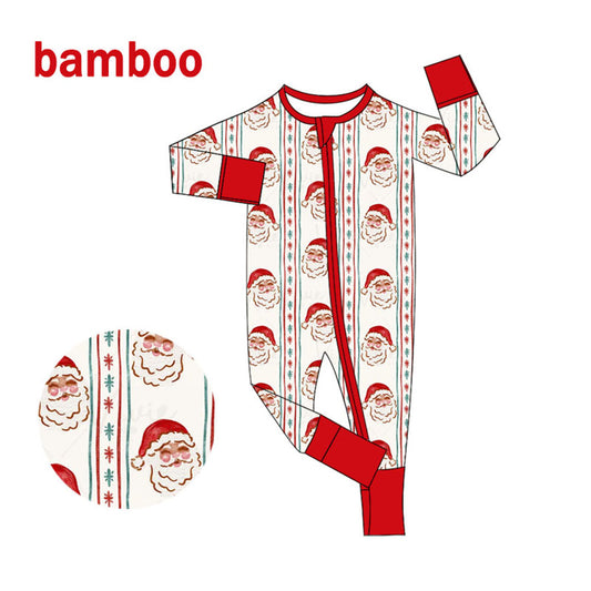 (Custom Design Preorder MOQ 20) Santa Print Baby Girls Christmas Long Sleeve Bamboo Sleeper Zipper Romper