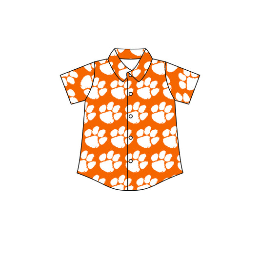 (Custom Design MOQ 5) Boys orange football team's NO.8 button up tee shirts top