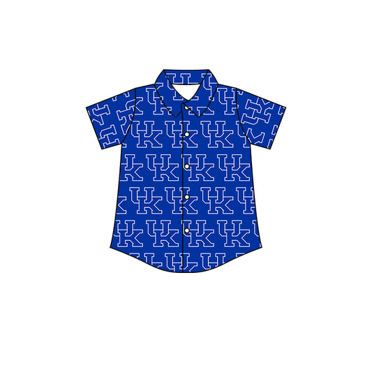 (Custom Design MOQ 5) Boys blue football team's NO.9 button up tee shirts top