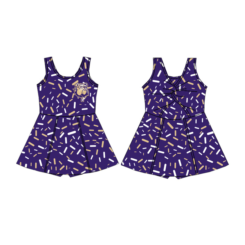 (Custom Design Preorder MOQ 5) Team's Ada Bulldogs Purple Sprinkles Print Backless Top Shorts Skirts Girls Summer Yoga Dress