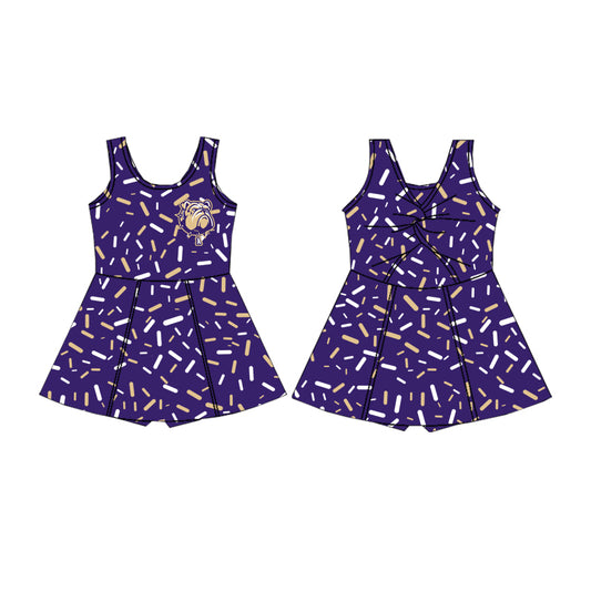 (Custom Design Preorder MOQ 5) Team's Ada Bulldogs Purple Sprinkles Print Backless Top Shorts Skirts Girls Summer Yoga Dress
