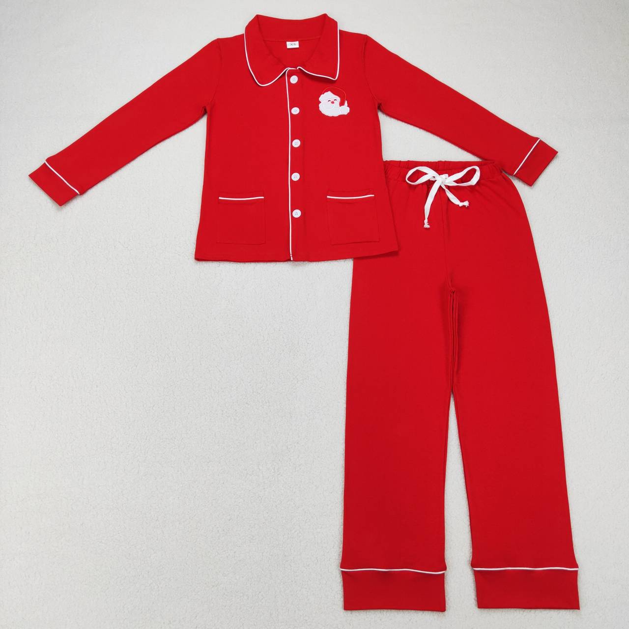 BLP0296 Red Christmas Santa Embroidery Print Cotton Buttons Adult Pajamas Man Clothes Set