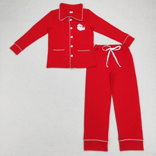 GLP0700 Red Christmas Santa Embroidery Print Cotton Buttons Adult Pajamas Woman Clothes Set