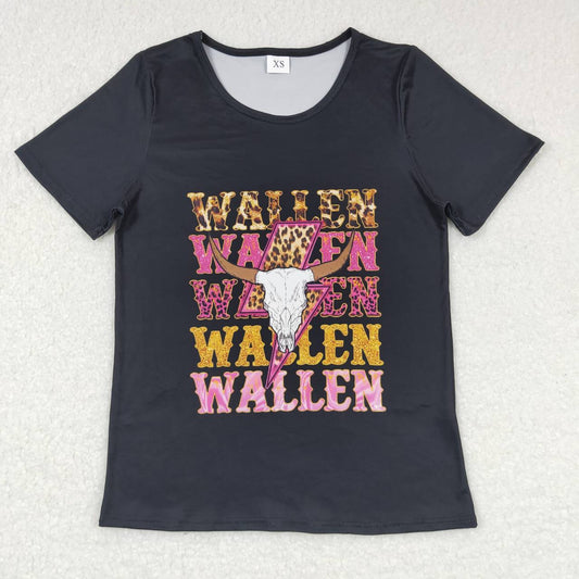 GT0343 WALLEN Cow Skull Adult Western Tee Shirts Top