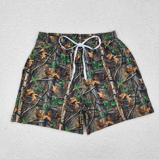 S0472 Adult Branches Camo Print Man Summer Swim Trunks