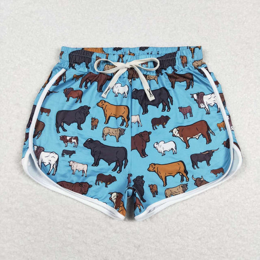 SS0129 Adult Blue Cow Print Summer Western Woman Shorts