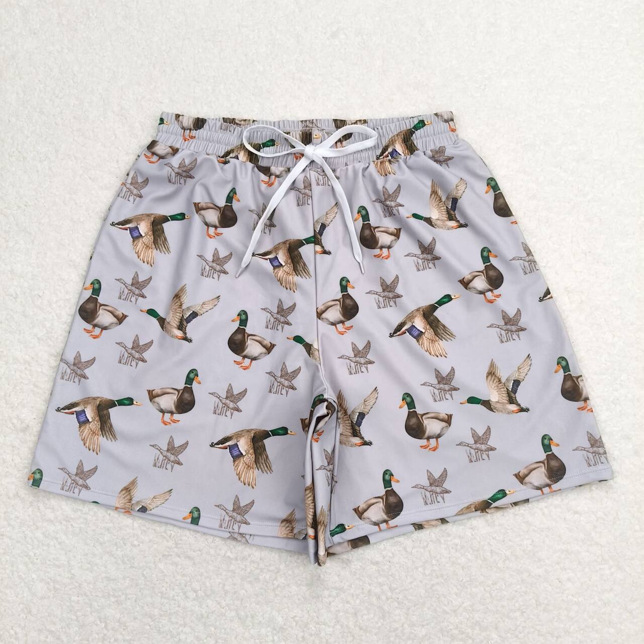 S0429 Adult Grey Duck Print Man Swim Trunks