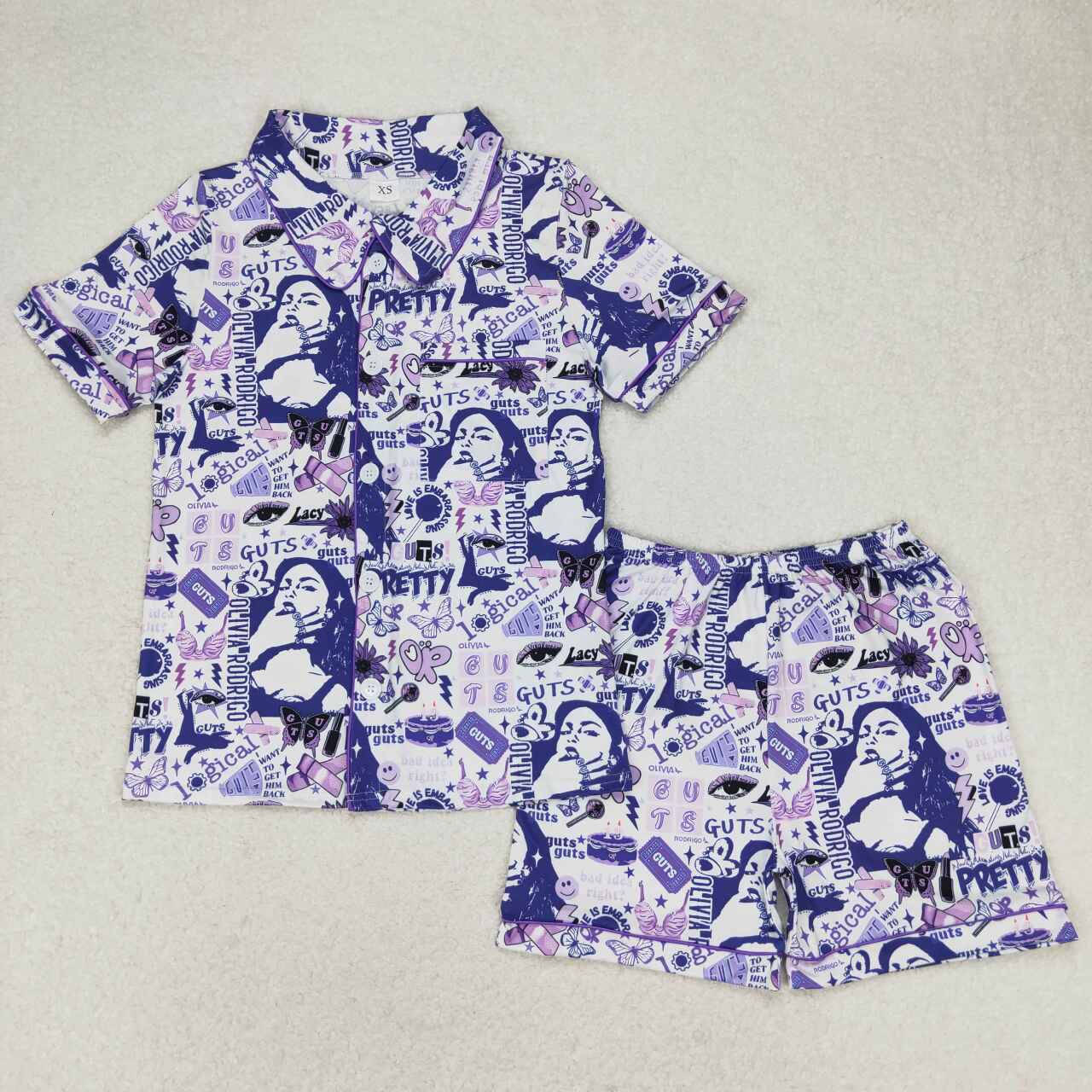 Purple Singer Olivia Print Mom and Me Matching Summer Pajamas Clothes Set