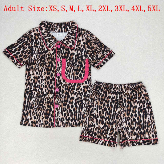GSSO1122 Adult Leopard Print Summer Pajamas Woman Clothes Set