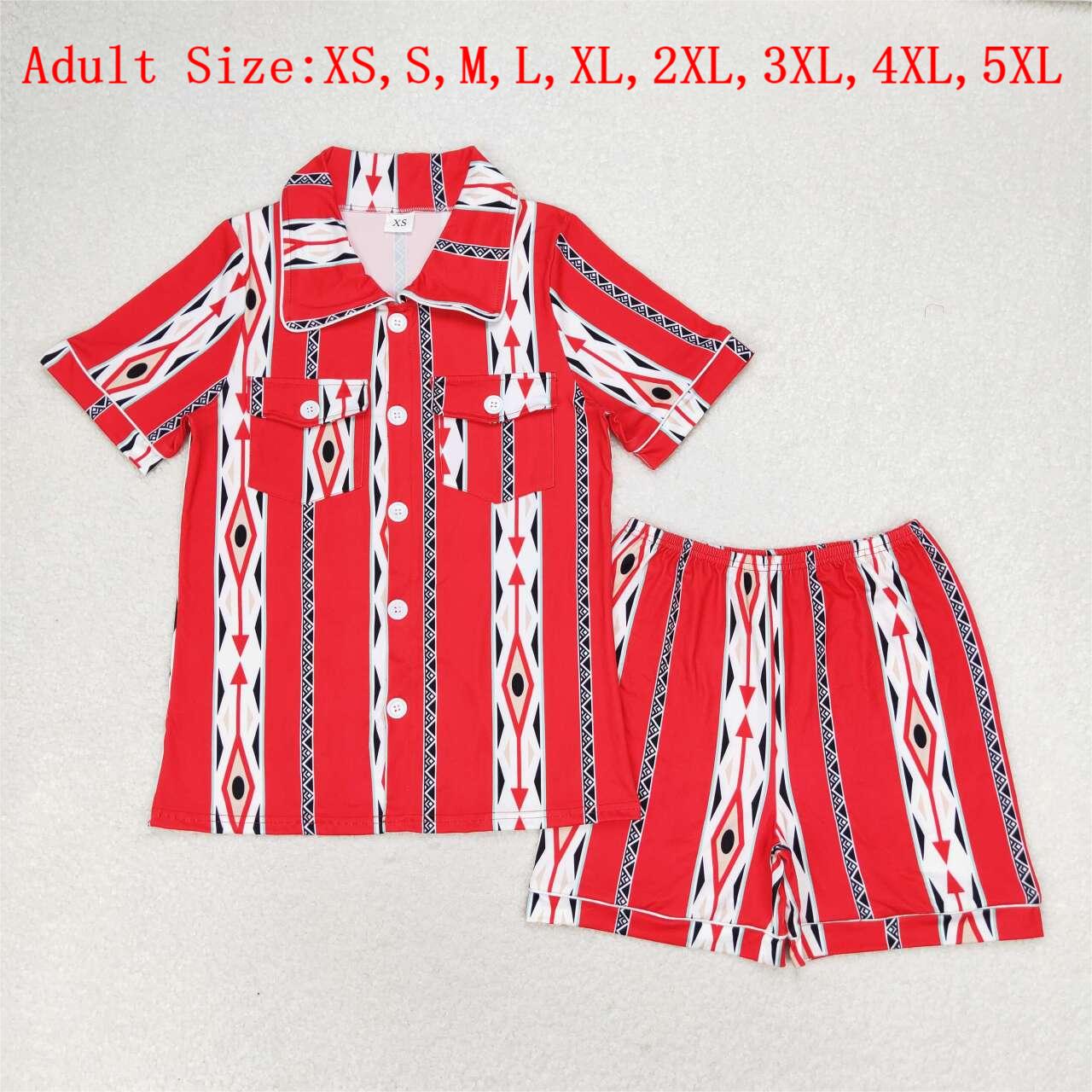 GSSO1283 Adult Red Aztec Print Summer Pajamas Woman Clothes Set