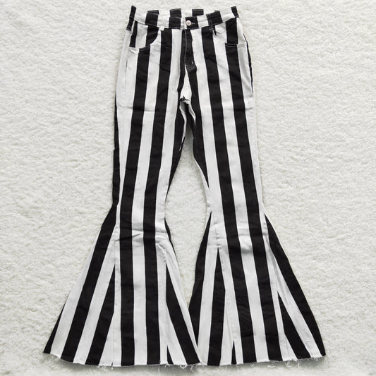 Adult black stripes denim bell bottom jeans    P0121