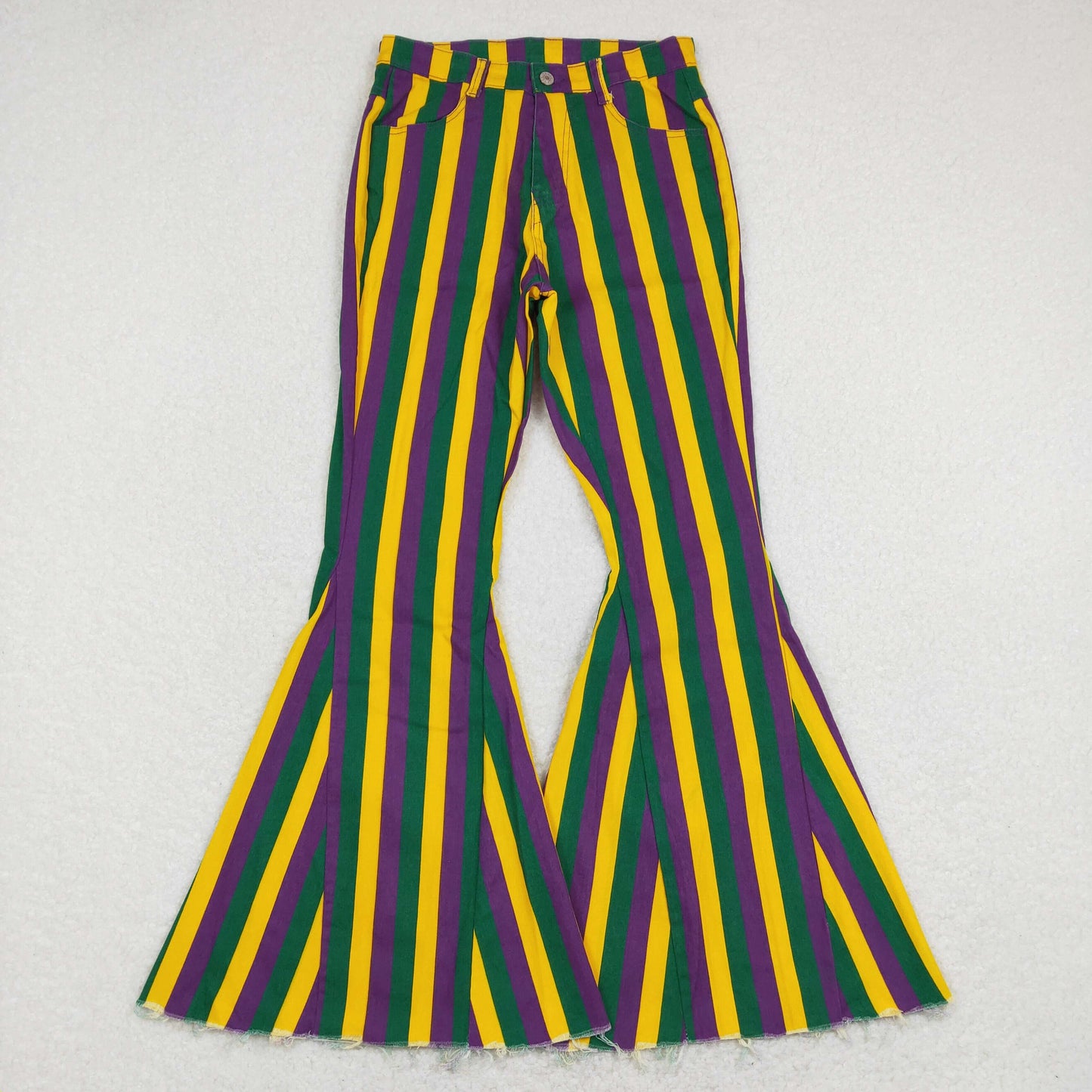 Mommy and Me Matching Jeans- Purple yellow green stripes Denim Bell Bottom Mardi Gras Pants