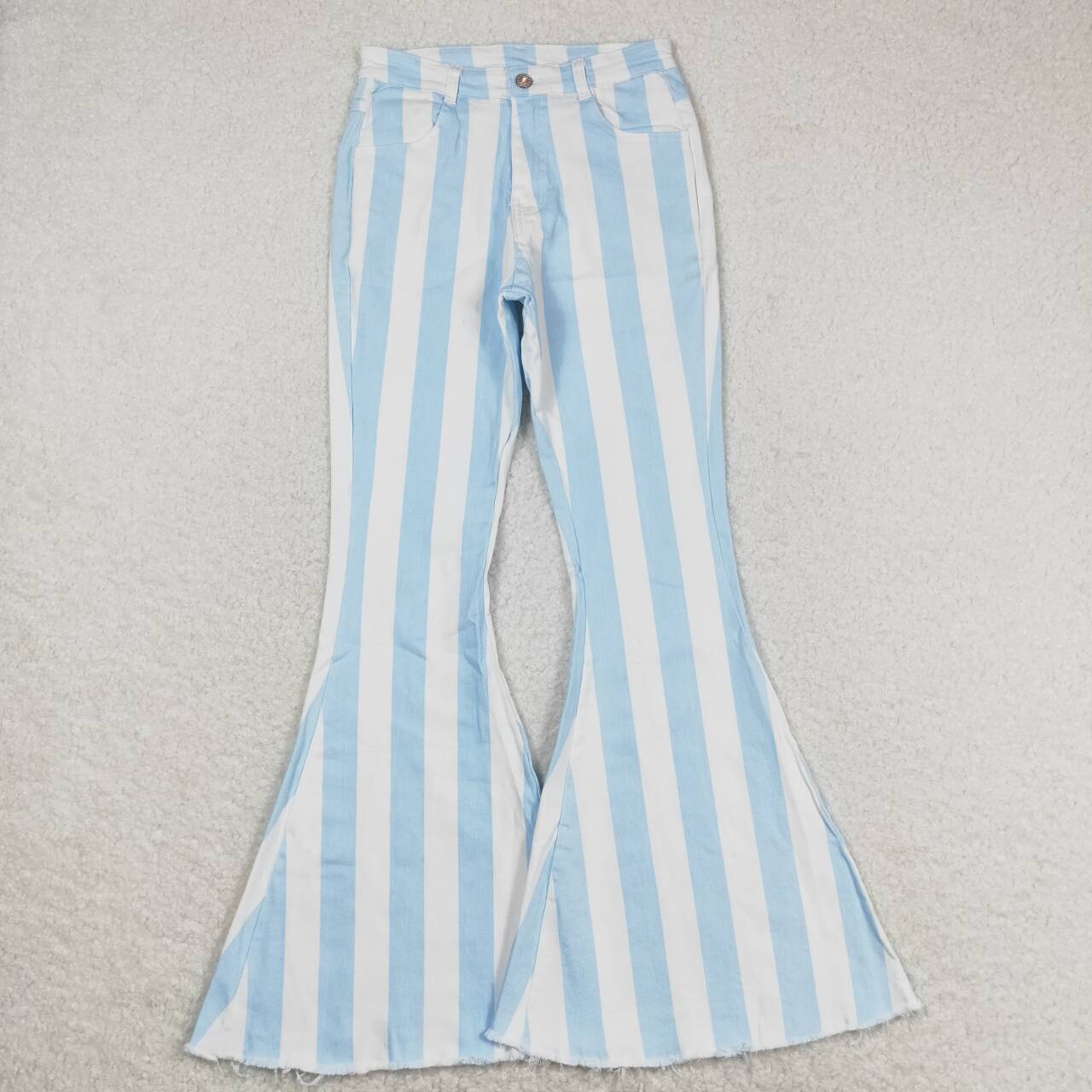 P0458 Adult Blue Stripes Denim Bell Bottom Jeans Woman Pants