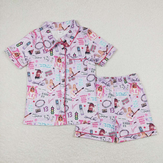 GSSO0931 Adult Purple Singer Swiftie Print Summer Pajamas Woman Clothes Set