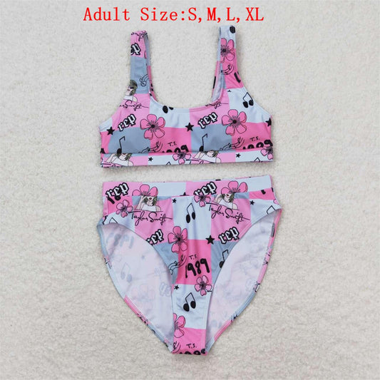S0347  Adult Singer Swiftie Flowers Print Woman 2 Pieces Swimsuits
