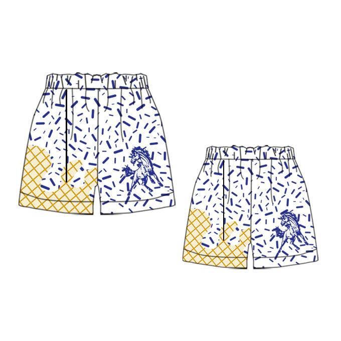 (Custom Design Preorder MOQ 5 Each Design) Team's Allen East Mustangs Sprinkles Print Summer Bottom Shorts Mom and Me Matching Clothes