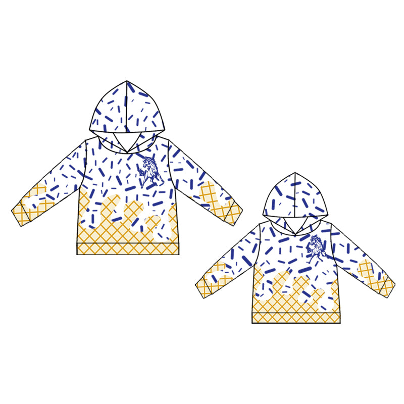 (Custom Design Preorder MOQ 5 Each Design) Team's Allen East Mustangs Sprinkles Print Hoodie Top Mom and Me Matching Clothes