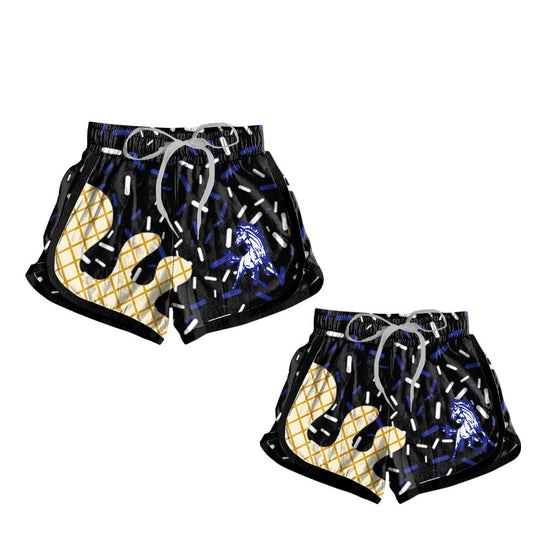 (Custom Design Preorder MOQ 5 Each Design) Team's Allen East Mustangs Black Sprinkles Print Summer Bottom Sports Shorts Mom and Me Matching Clothes