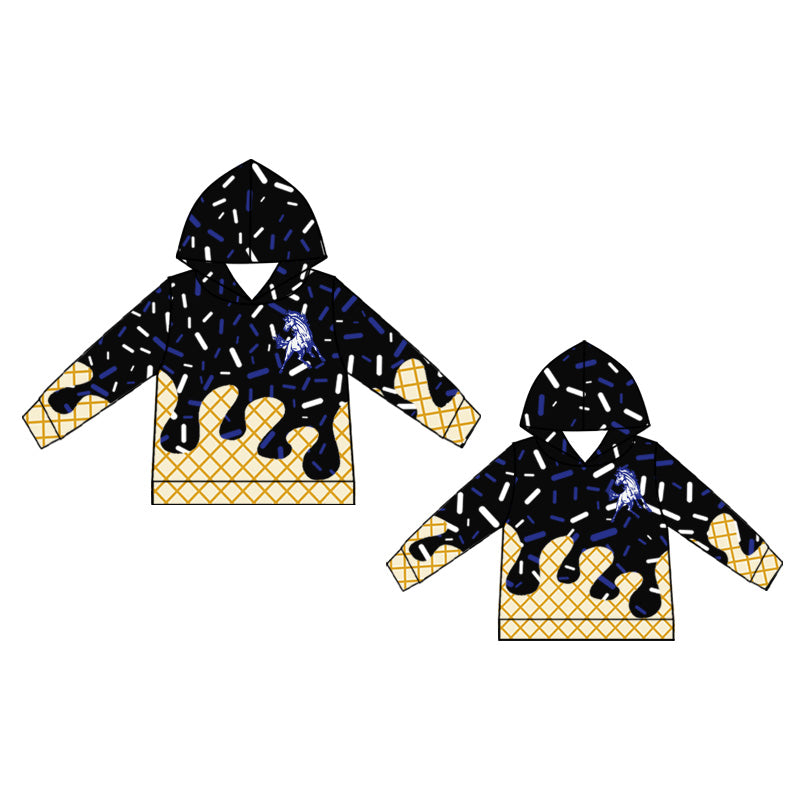 (Custom Design Preorder MOQ 5 Each Design) Team's Allen East Mustangs Black Sprinkles Print Hoodie Top Mom and Me Matching Clothes