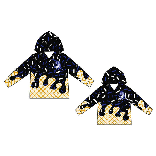 (Custom Design Preorder MOQ 5 Each Design) Team's Allen East Mustangs Black Sprinkles Print Hoodie Top Mom and Me Matching Clothes