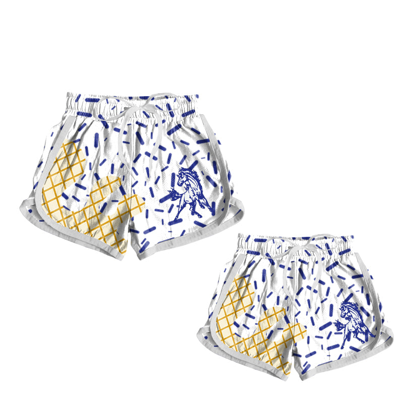 (Custom Design Preorder MOQ 5 Each Design) Team's Allen East Mustangs Sprinkles Print Summer Bottom Sports Shorts Mom and Me Matching Clothes