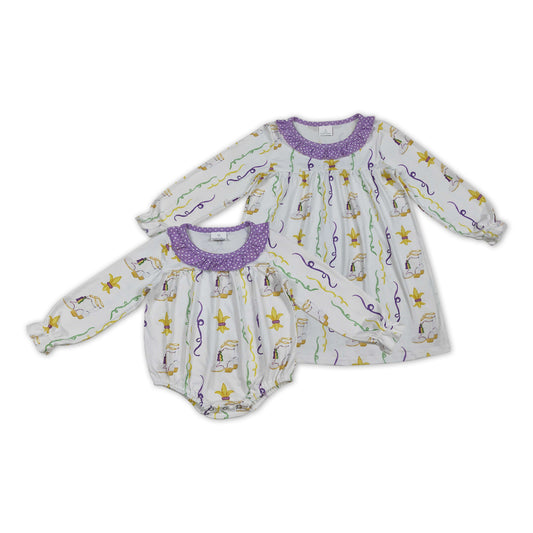 Anchor Boots Purple Dots Print Girls Mardi Gras Clothes Sisters Matching Wear