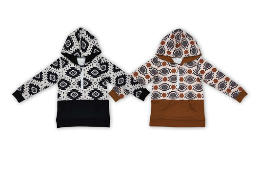 Aztec Print Boys Western Hoodie Zipper Pullover Top Brothers Wear