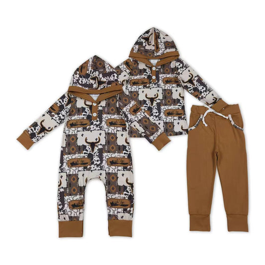 Aztec Cow Skull Print Boys Fall Western Matching Clothes Brothers Wear
