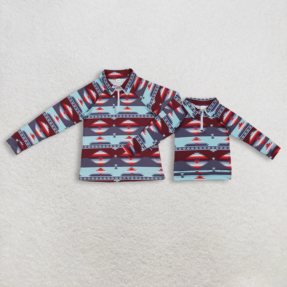 Aztec Print Mom and Me Western Zipper Pullover Top