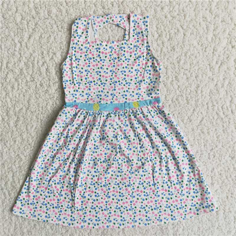 (Promotion)B10-21 Girls Small Flowers Print Summer Knee Length Dress