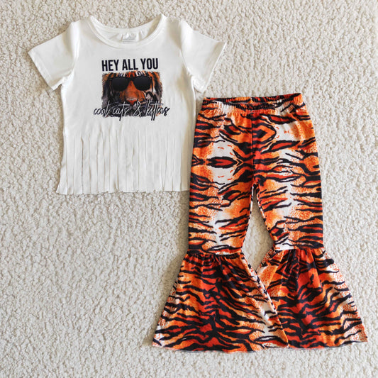 (Promotion) Girls tiger print tassels outfits   B12-16