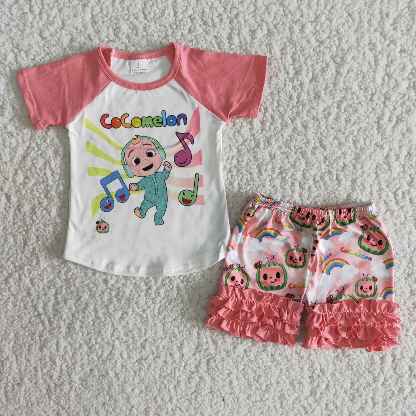 (Promotion) B12-22 Cartoon watermelon baby girls summer clothes set