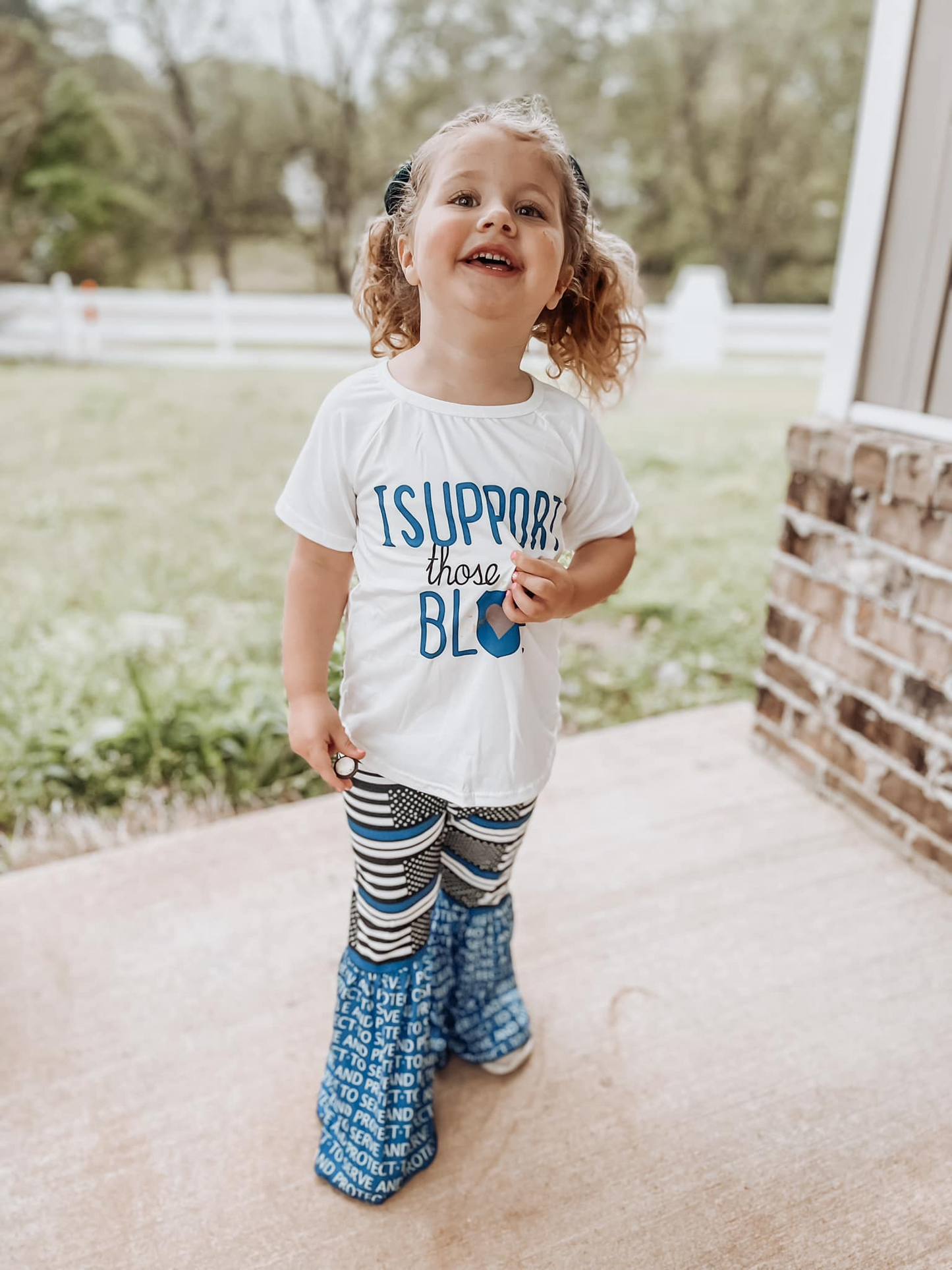 (Promotion)B14-23 I Support Those in Blue print bell bottom pants outfits