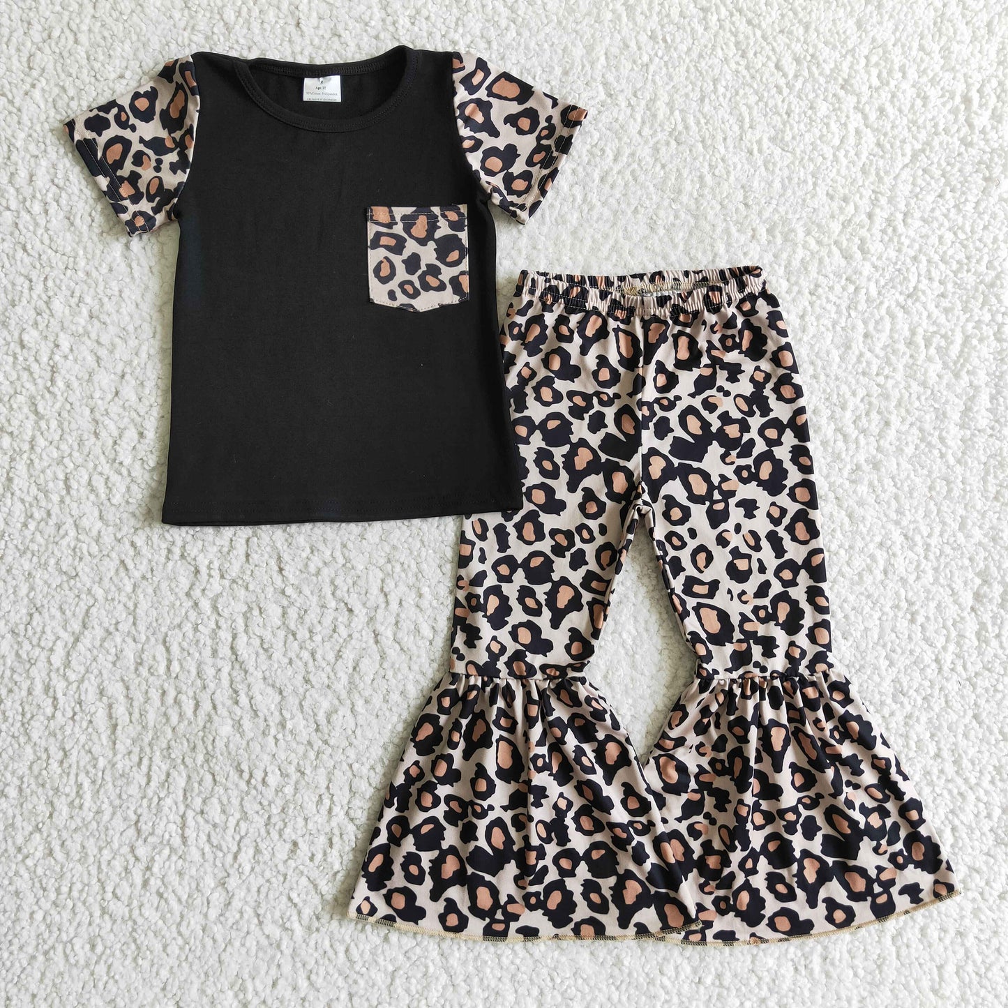 (Promotion) Short sleeve bell bottom pants leopard print outfits   B15-14