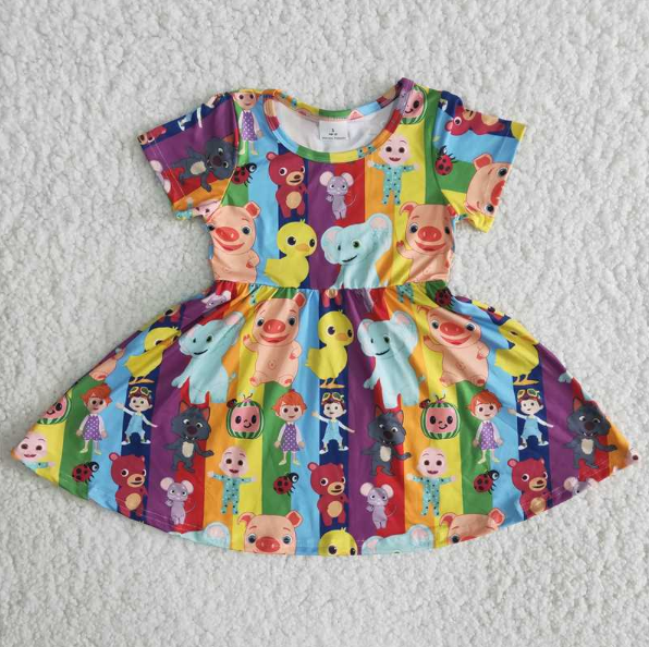 (Promotion) B17-14 Short sleeve cartoon knee length dress