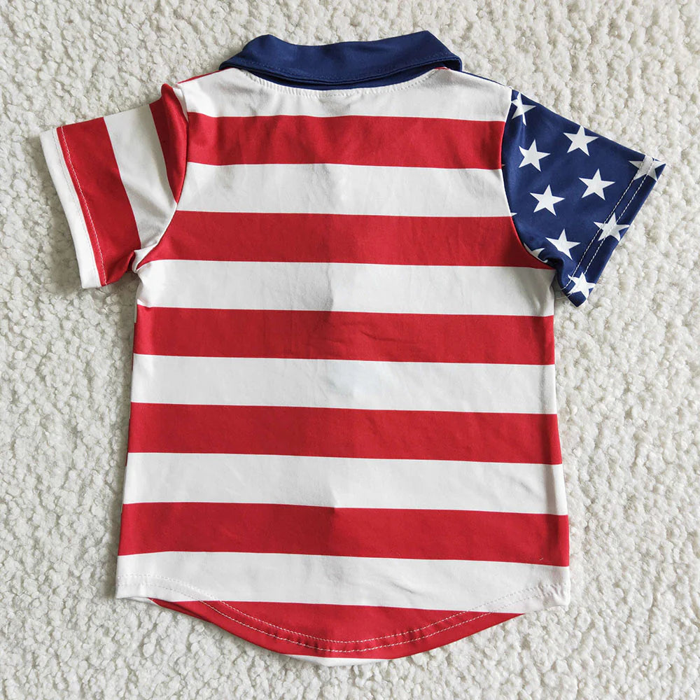 Stars Red Stripes Boys 4th of July Buttons Tee Shirts Top Brothers Wear