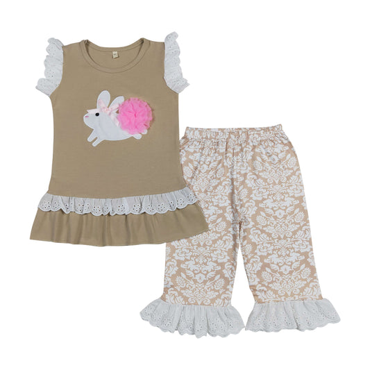 B17-1 Flutter Sleeve Capris Easter Embroideried Outfits