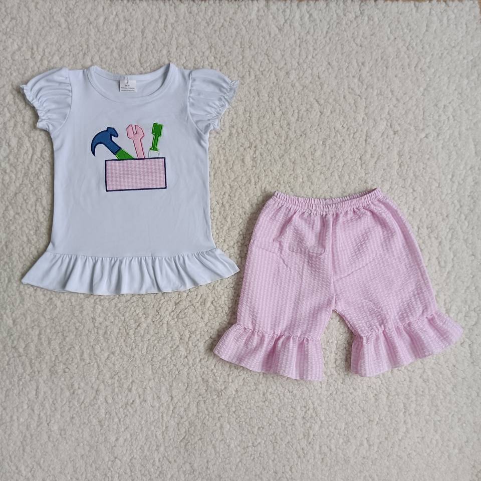 (Promotion)B3-1 Girls summer short sleeve shorts embroideried outfits