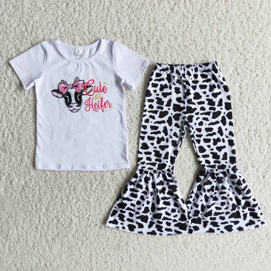 (Promotion)B4-21 Cute heifer top cow bell bottom pants girls clothes set