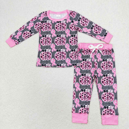 GLP1183 Pink Leopard Pumpkin Print Girls Fall Pajamas Clothes Set