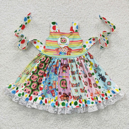 B8-24 Baby girls sleeveless cartoon melon print twirl summer dress