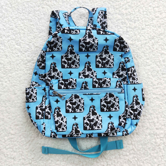 BA0056 Kids bag blue cow tags print backpack