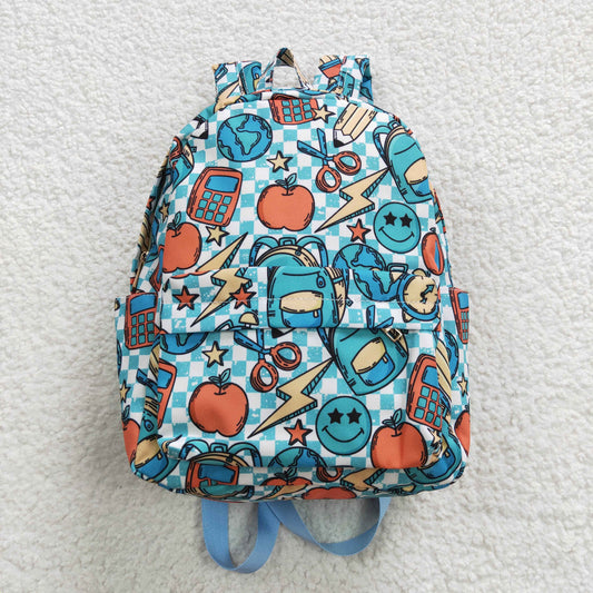 BA0071 Blue gingham kids bag smiling back to school backpack