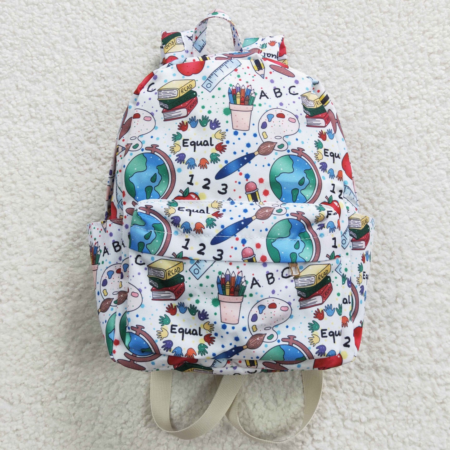 BA0072 White bag smiling back to school backpack