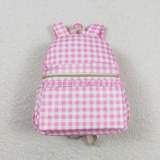 BA0086 Girls Bag Pink Plaid Print Backpack