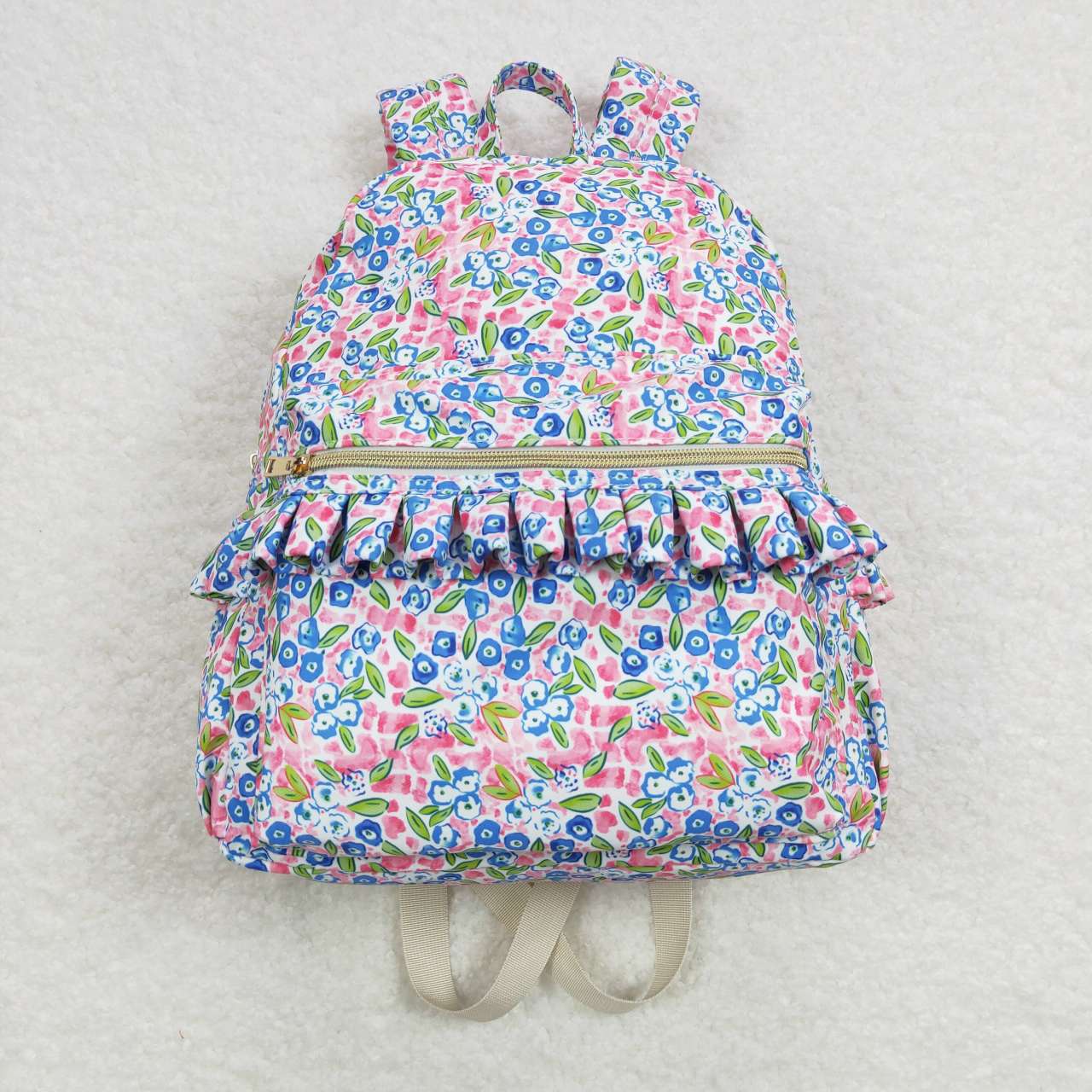 BA0098 Girls Bag Blue Flowers Print Backpack