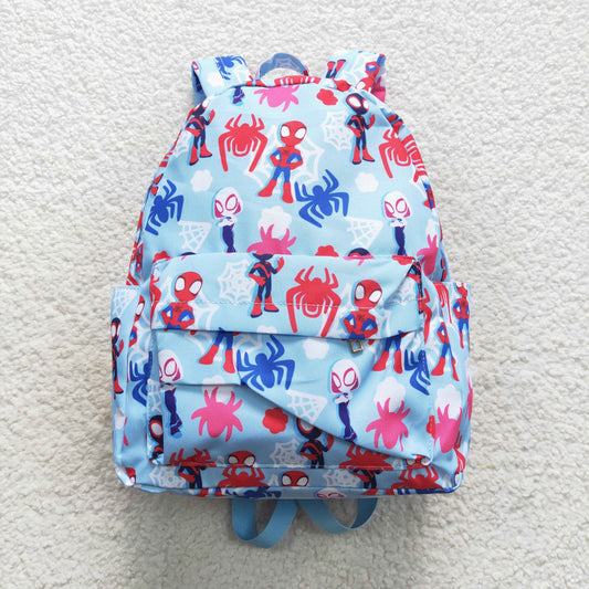 BA0127 Kids bag cartoon spider print light blue backpack