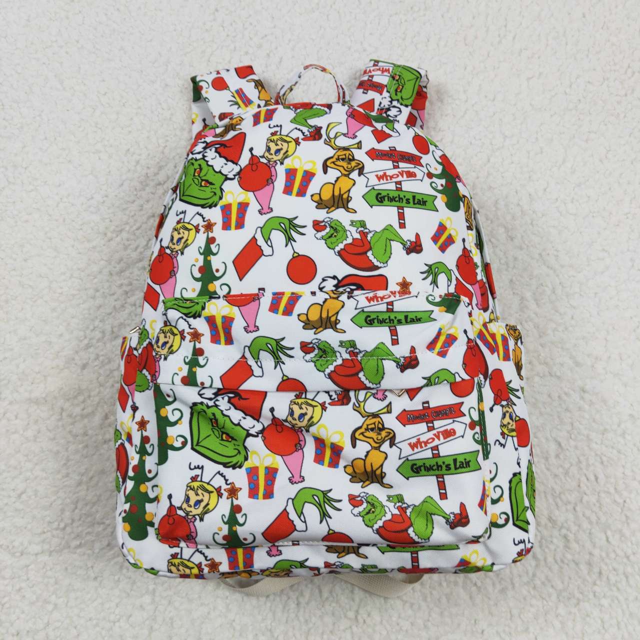 BA0138 Kids bag Christmas green frog print backpack