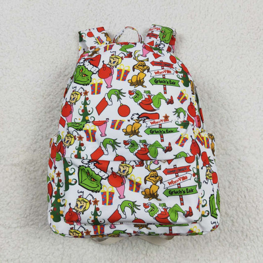 BA0138 Kids bag Christmas green frog print backpack